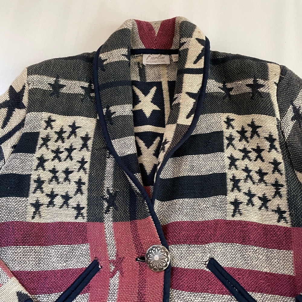 Jacket Womens Medium Tapestry USA Flag Stars Western Red Blue Patriotic 4th July - Picture 2 of 15